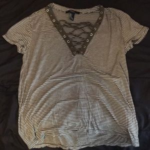 Green and white stripped top.